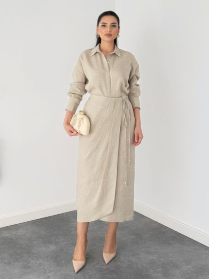 Casual Tie-front Shirt Two-piece Set