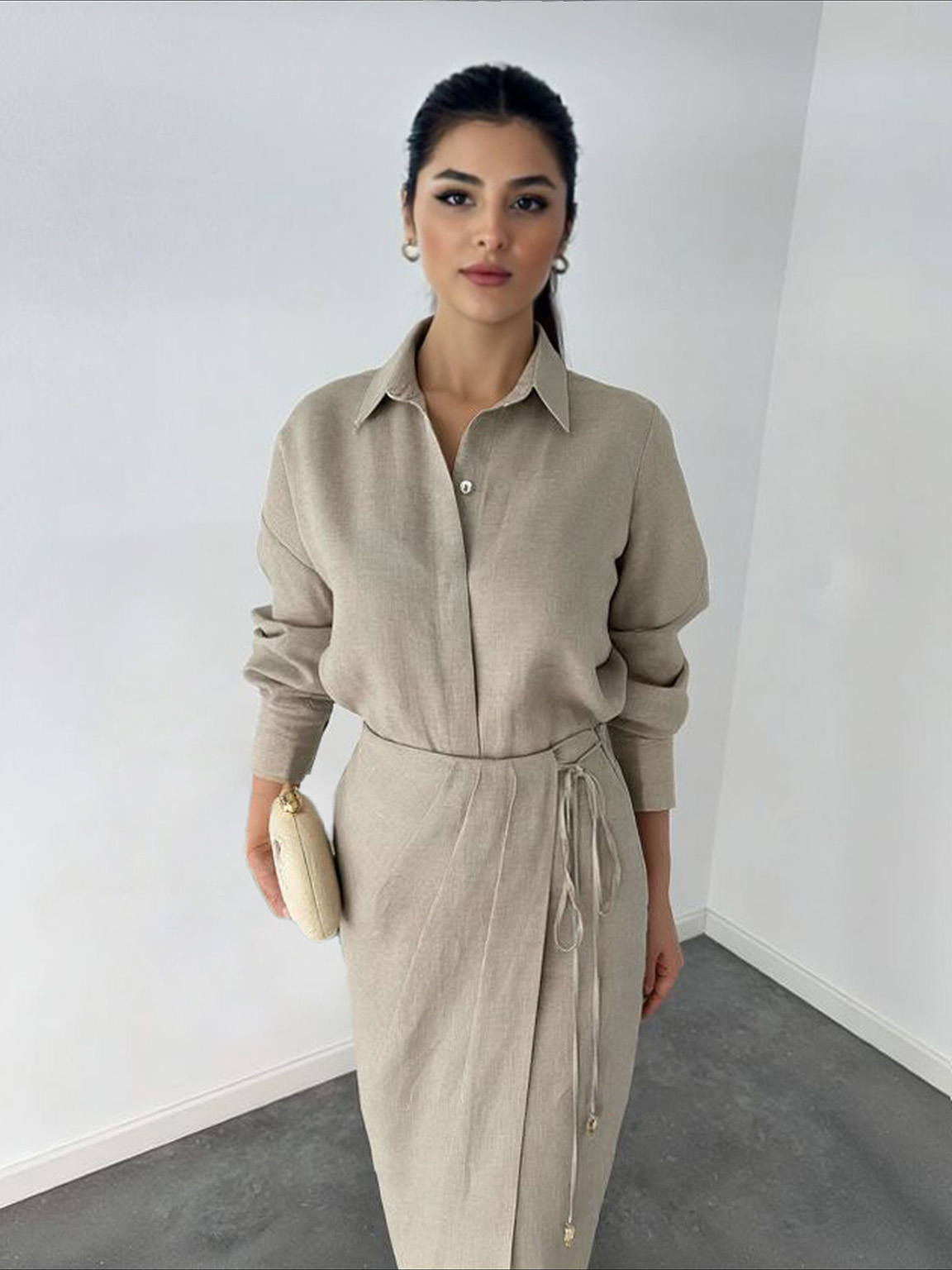 Casual Tie-front Shirt Two-piece Set