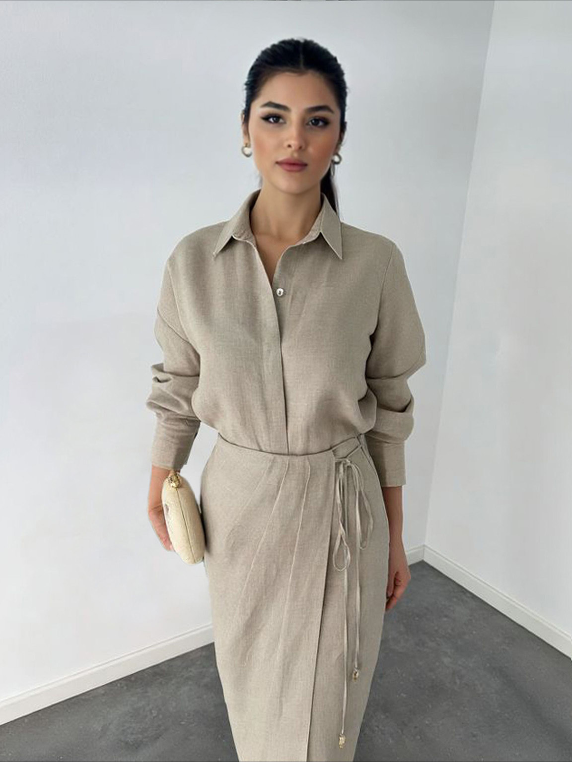 Casual Tie-front Shirt Two-piece Set