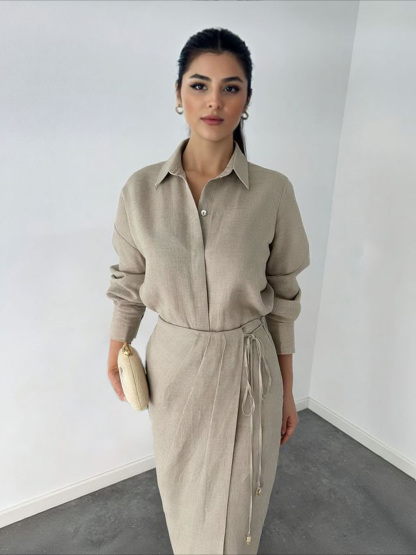 Casual Tie-front Shirt Two-piece Set