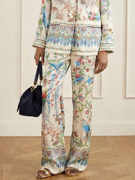 Elegant Color-blocked Paisley Print Two-piece Loungewear Set