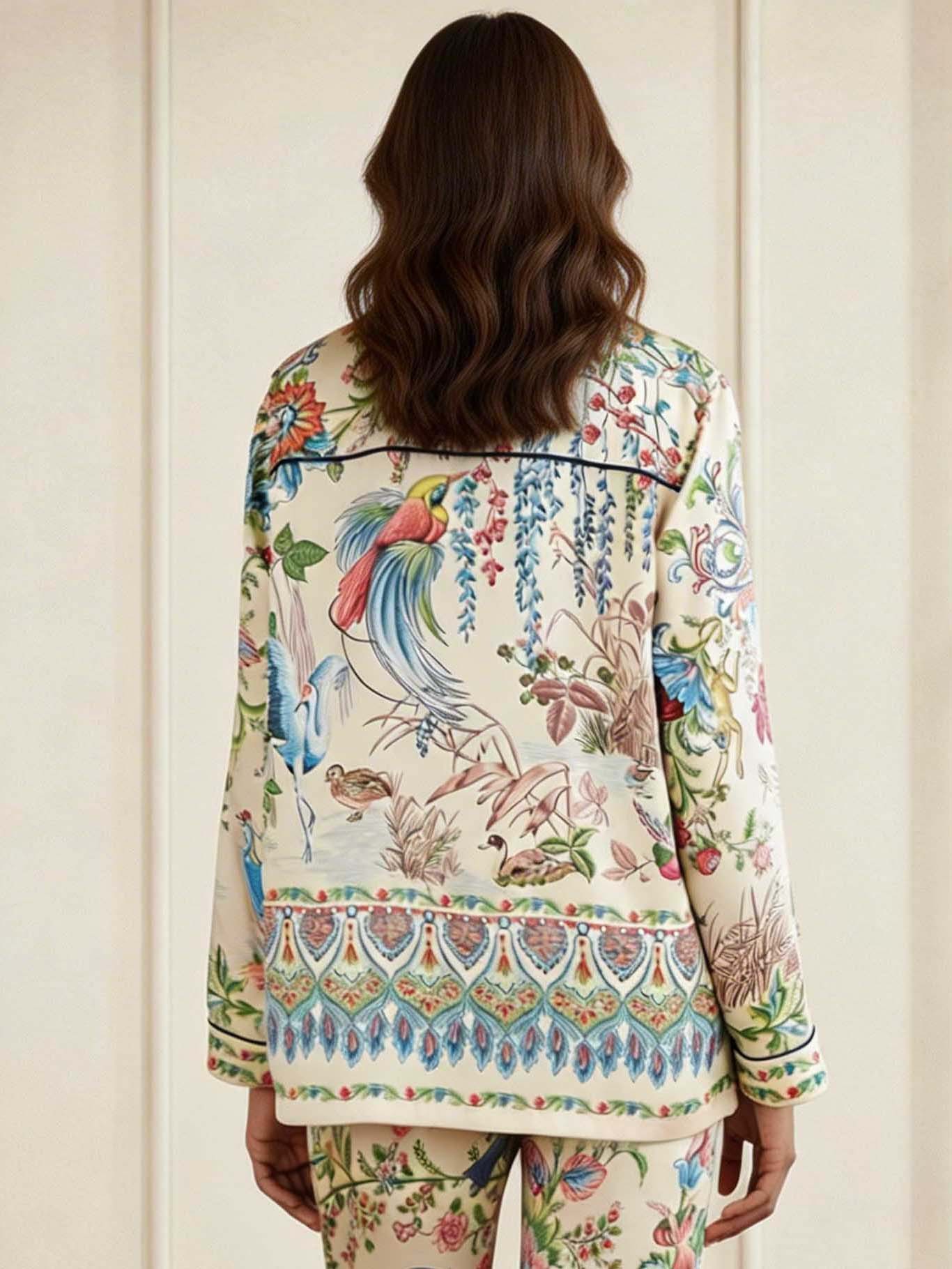 Elegant Color-blocked Paisley Print Two-piece Loungewear Set