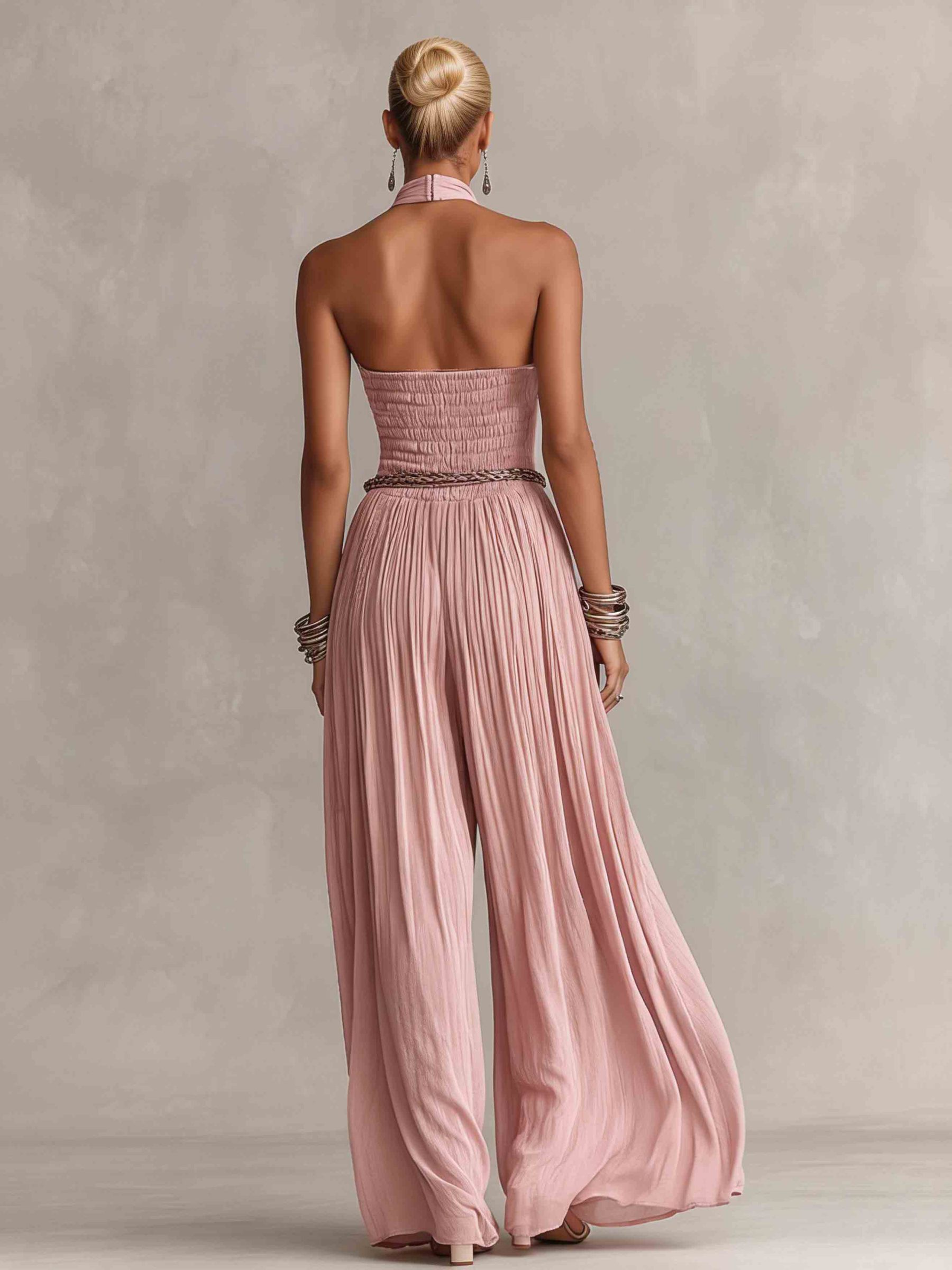 Romantic Halter Neck Ruched Jumpsuit
