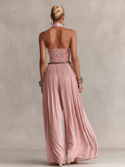 Romantic Halter Neck Ruched Jumpsuit