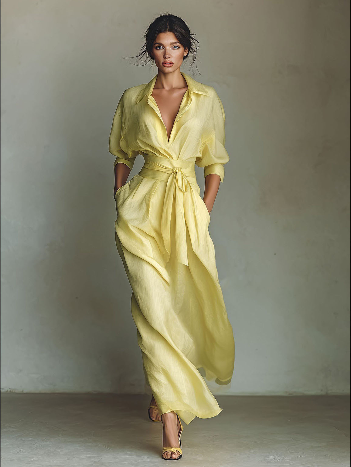 Casual Tie-Waist Shirt Maxi Dress