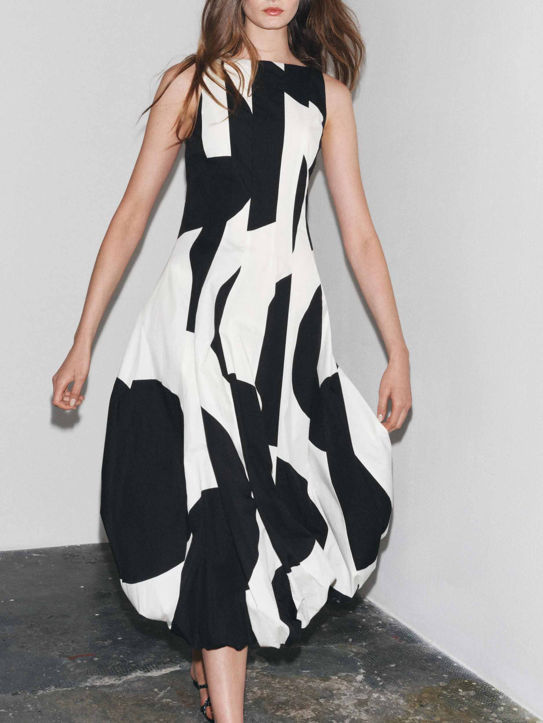 Elegant Classic Contrast Color Lantern Maxi Dress