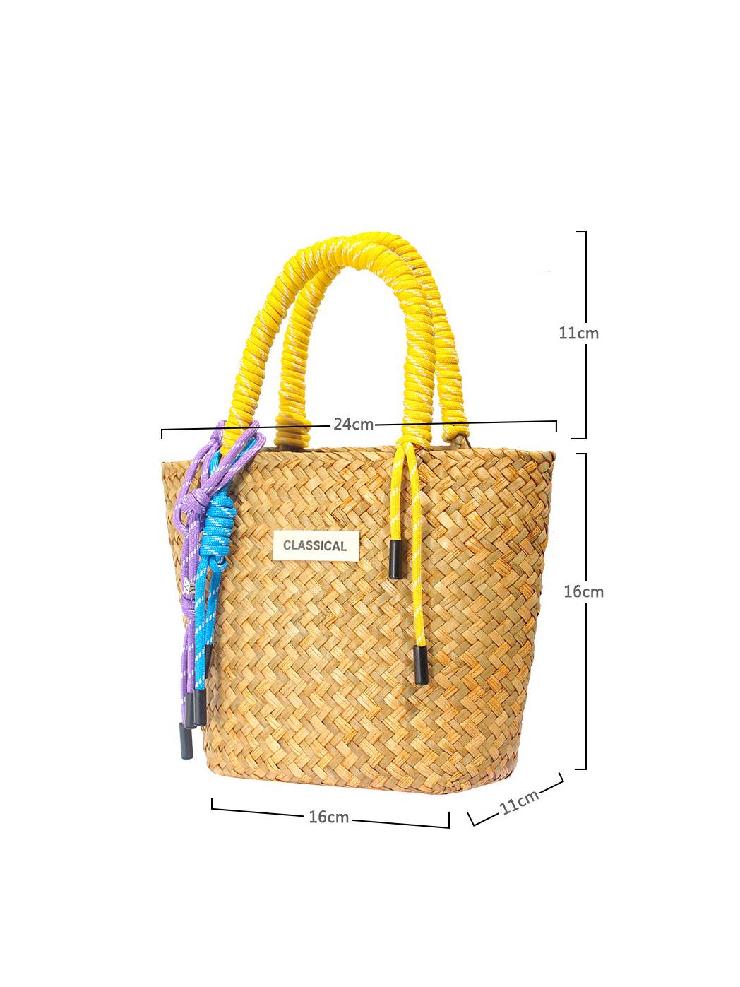 Color Decorative Rope Hand-woven Beach Straw Bag