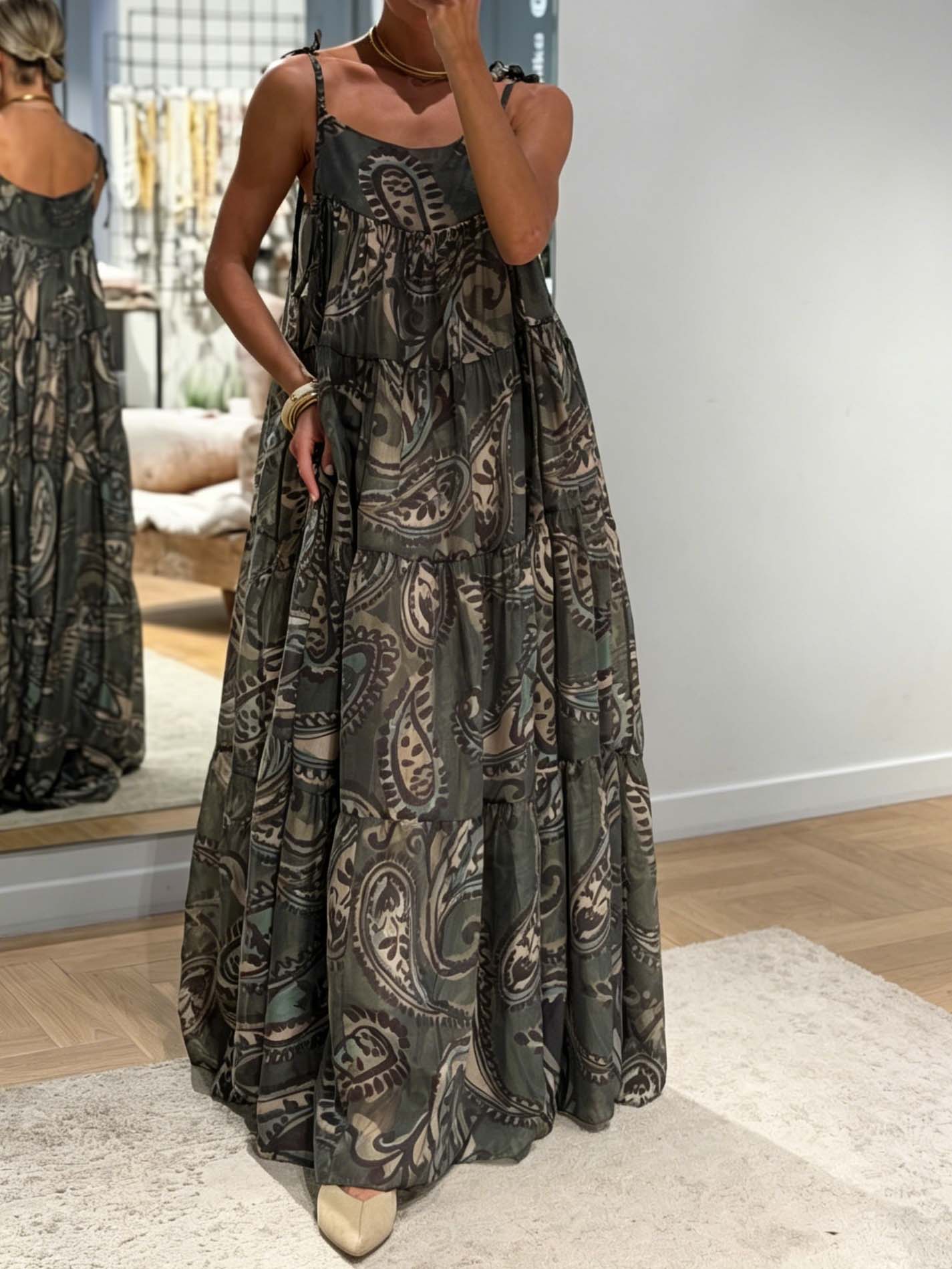 Casual Paisley Print Tiered Flowy Maxi Dress
