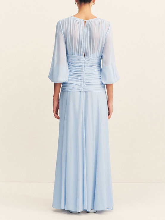 Elegant High Neck Balloon Sleeve Maxi Dress