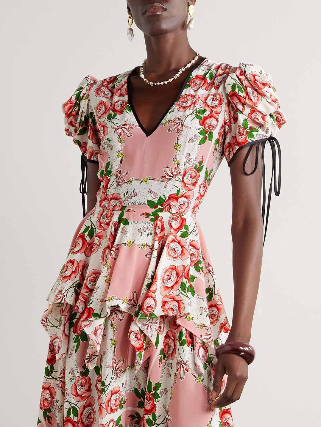 Retro Romantic Floral Printed Cropped Hem Shirt