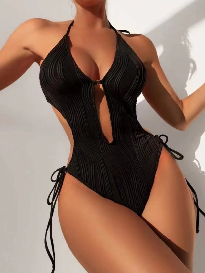 Sexy Beach Backless Hollow Halter Neck One-Piece Swimsuit