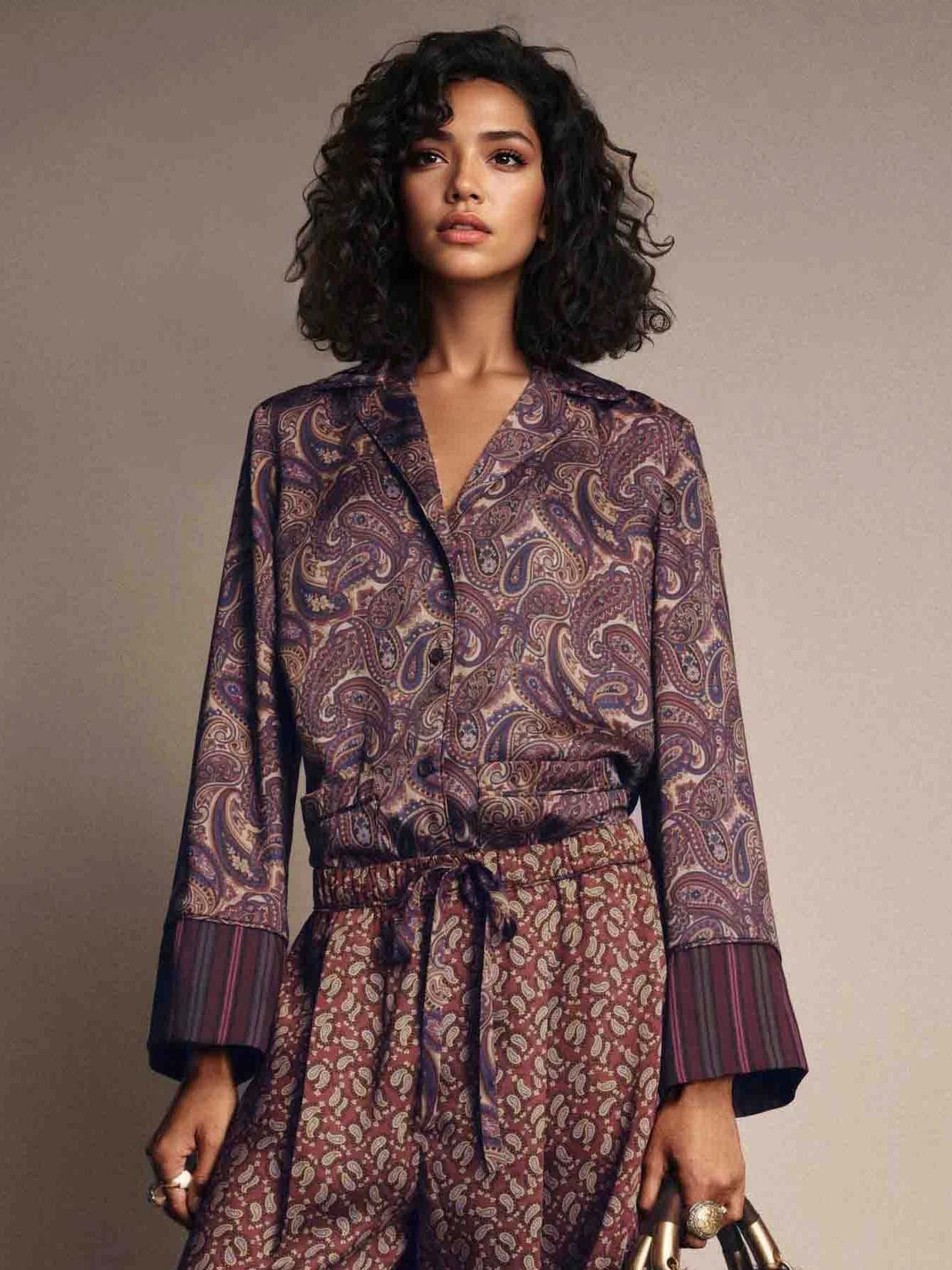 Retro Paisley Print Lapel Shirt