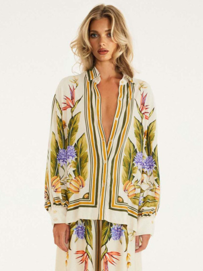 Exquisite Satin Floral Print Shirt