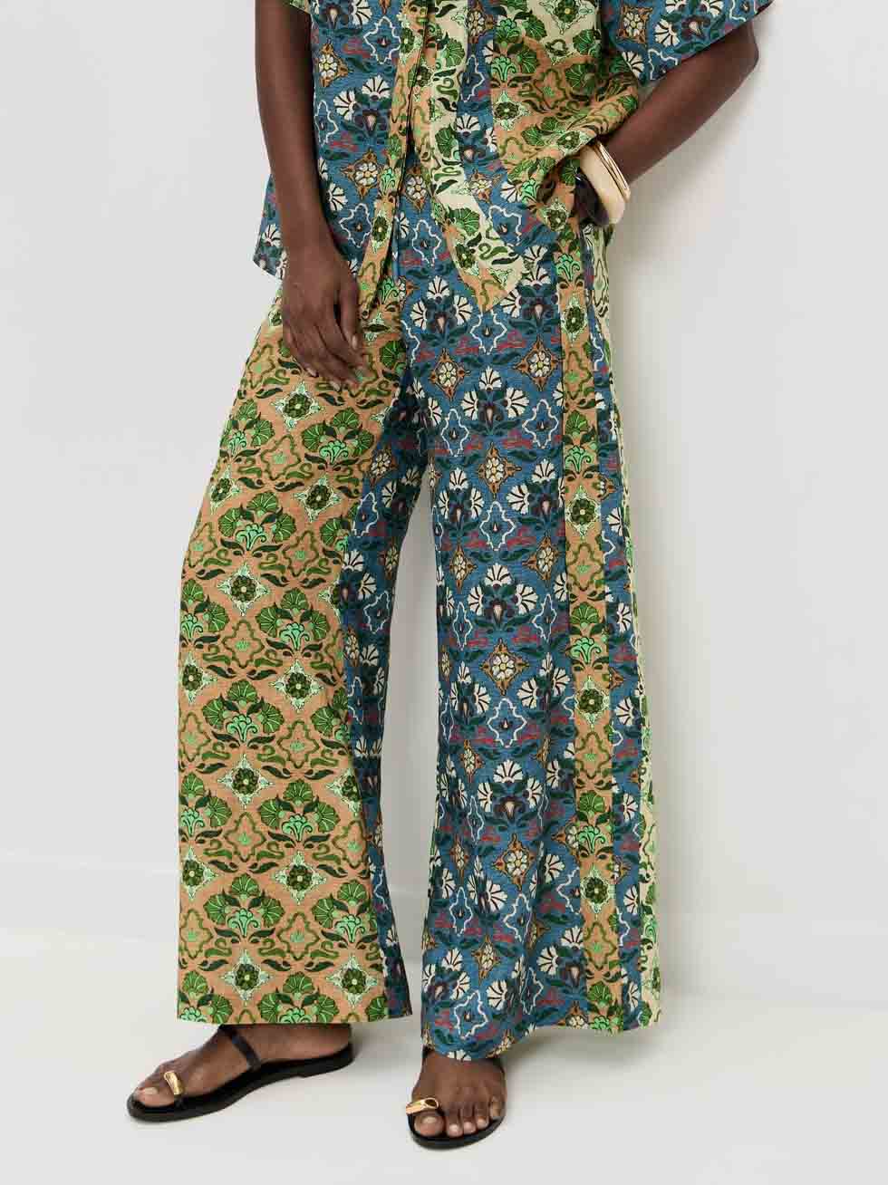 Retro Art Print Wide-Leg Pants