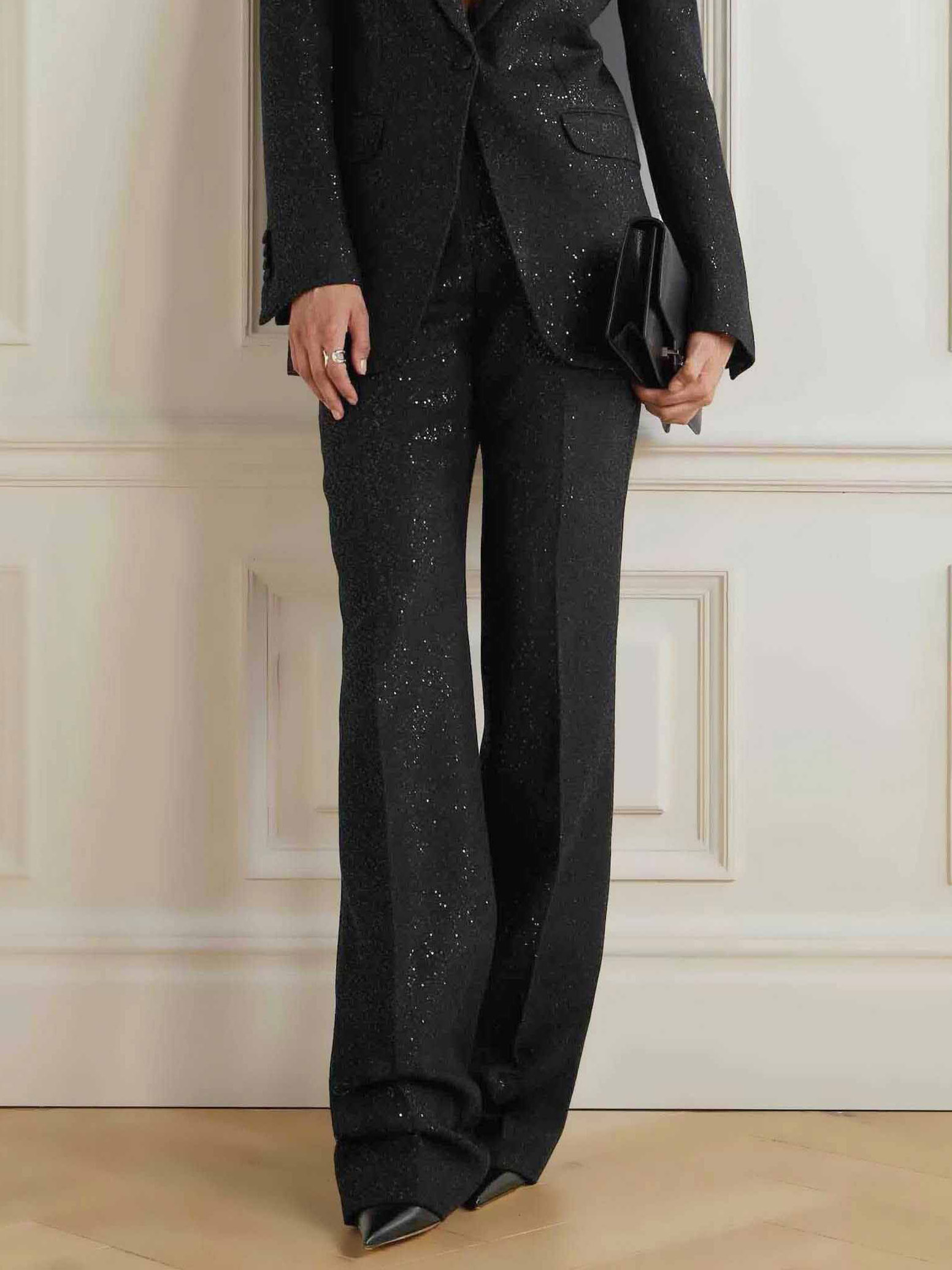 Exquisite Sequin-Embellished Slim-Fit Trousers