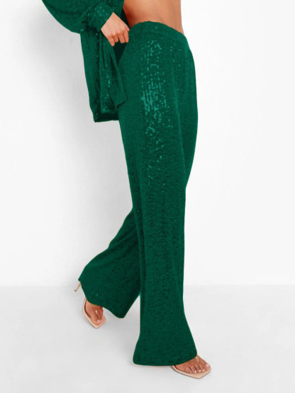 Sequined Elastic Loose Wide-leg Pants