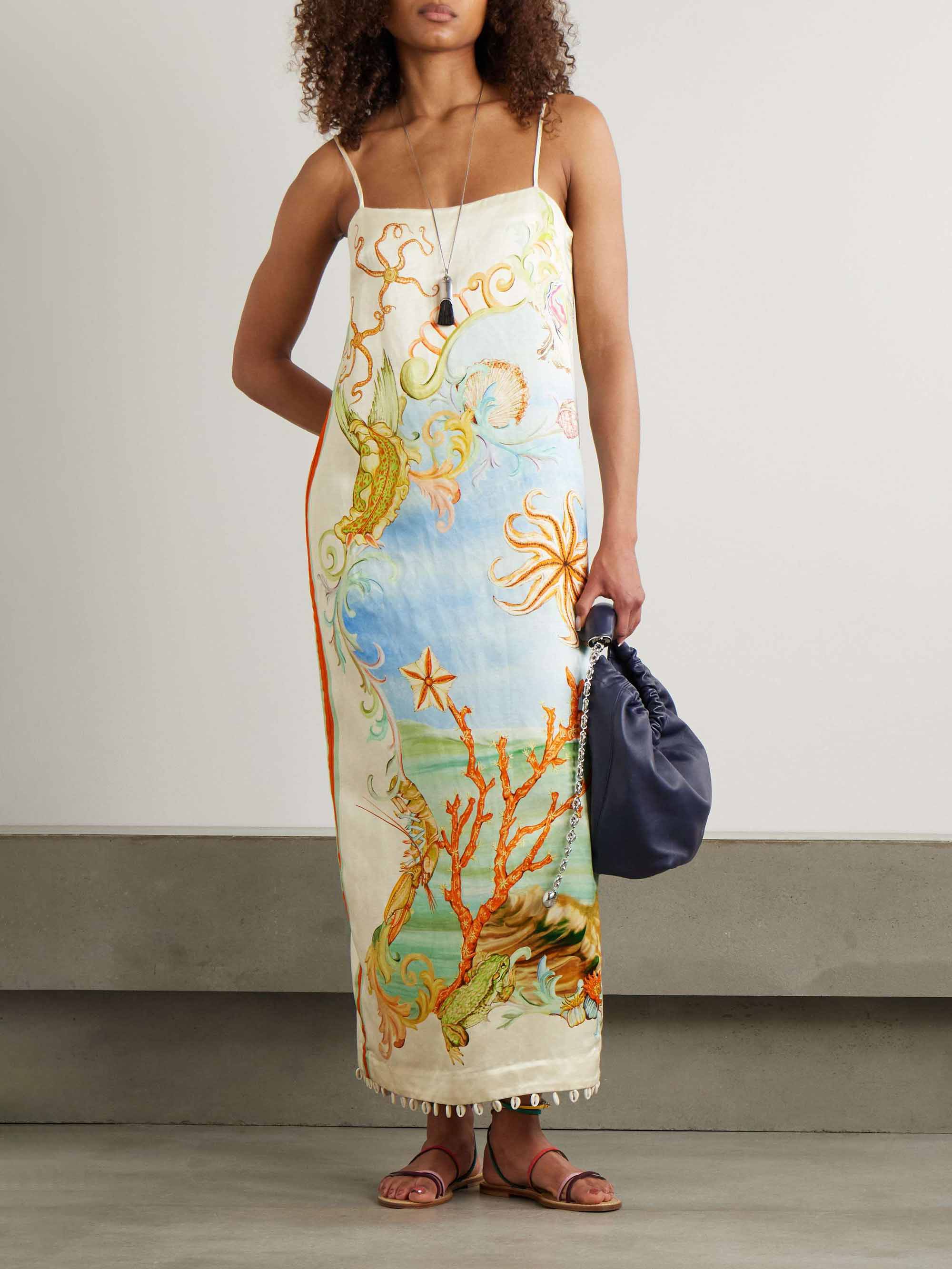 Unique Fantasy Ocean Coral Print Suspender Maxi Dress