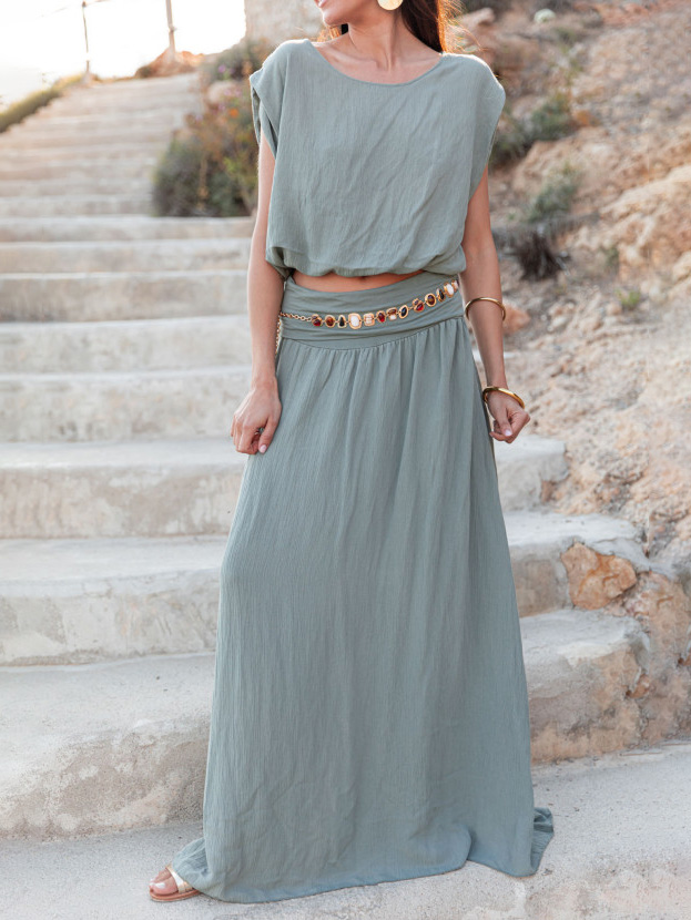 Casual Sleeveless Maxi Dress Two Piece Suit
