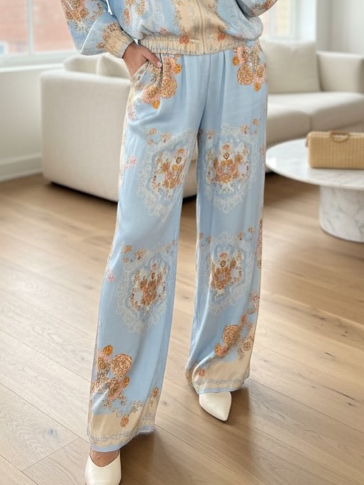 Retro Paisley Print Wide-Leg Pants
