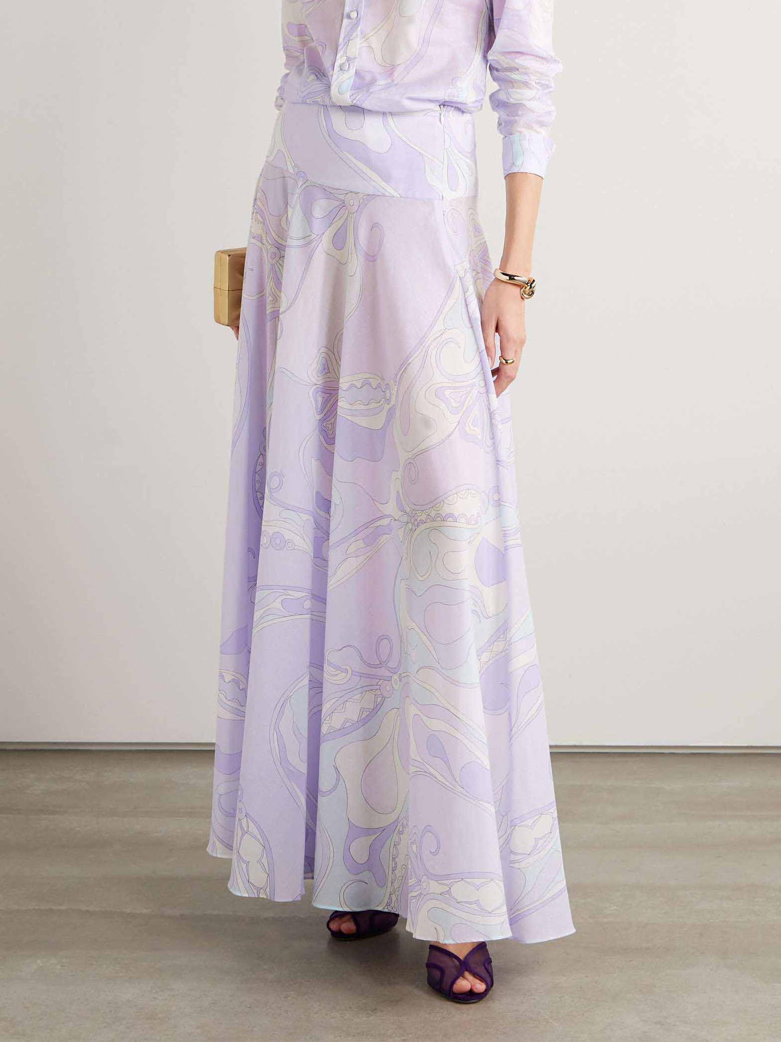 Light Purple Abstract Print Floor-Length Skirt