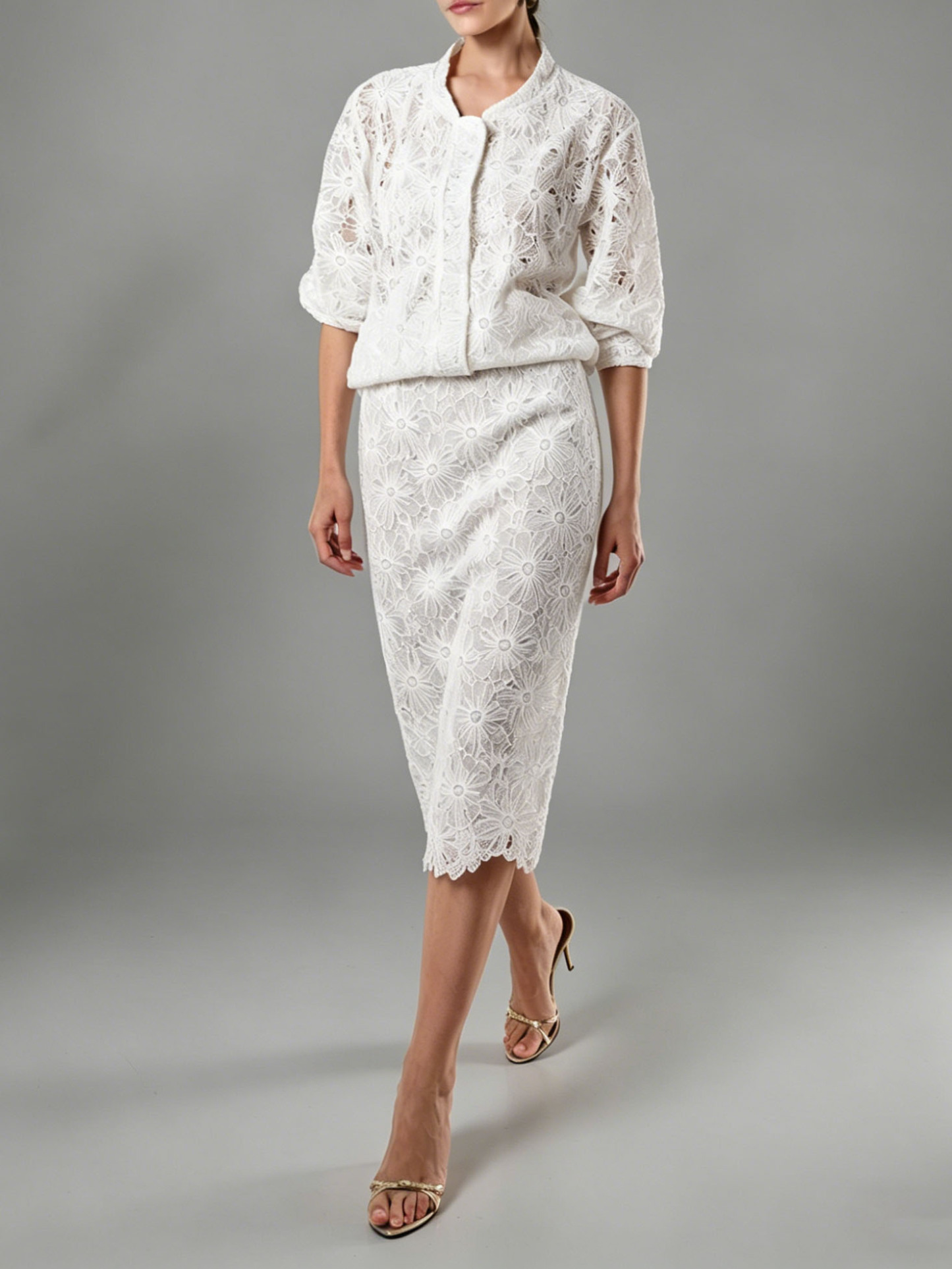 Elegant Floral Lace Jacket & Skirt Two-Piece Set