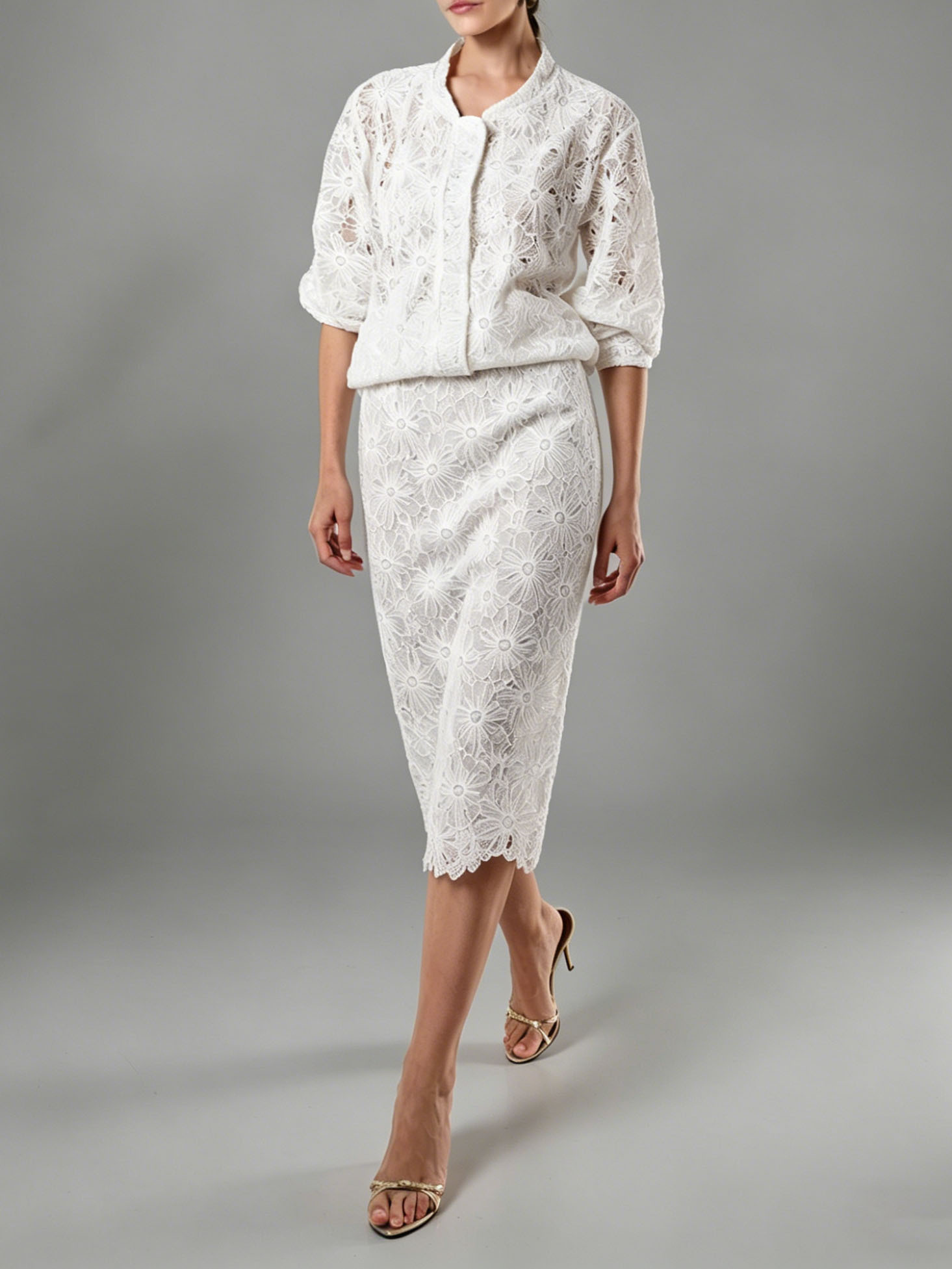 Elegant Floral Lace Jacket & Skirt Two-Piece Set
