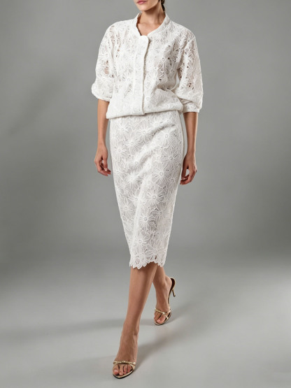 Elegant Floral Lace Jacket & Skirt Two-Piece Set