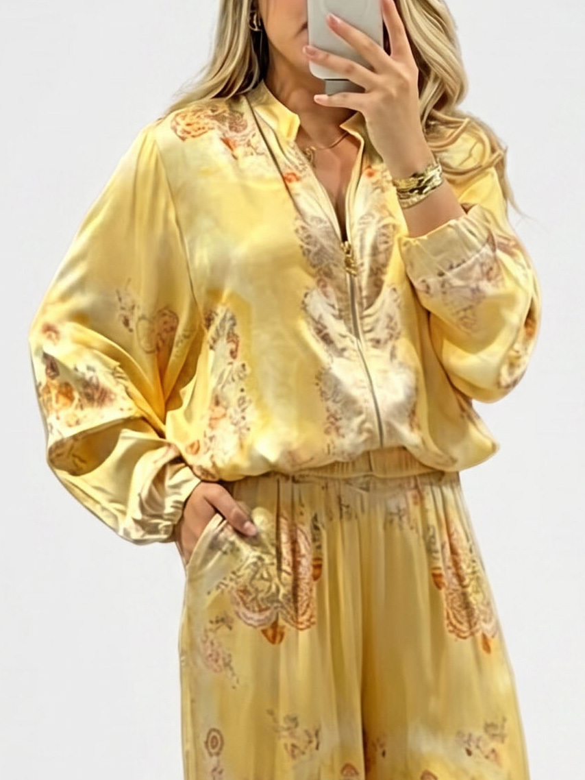 Retro Paisley Print Wide-Leg Pants