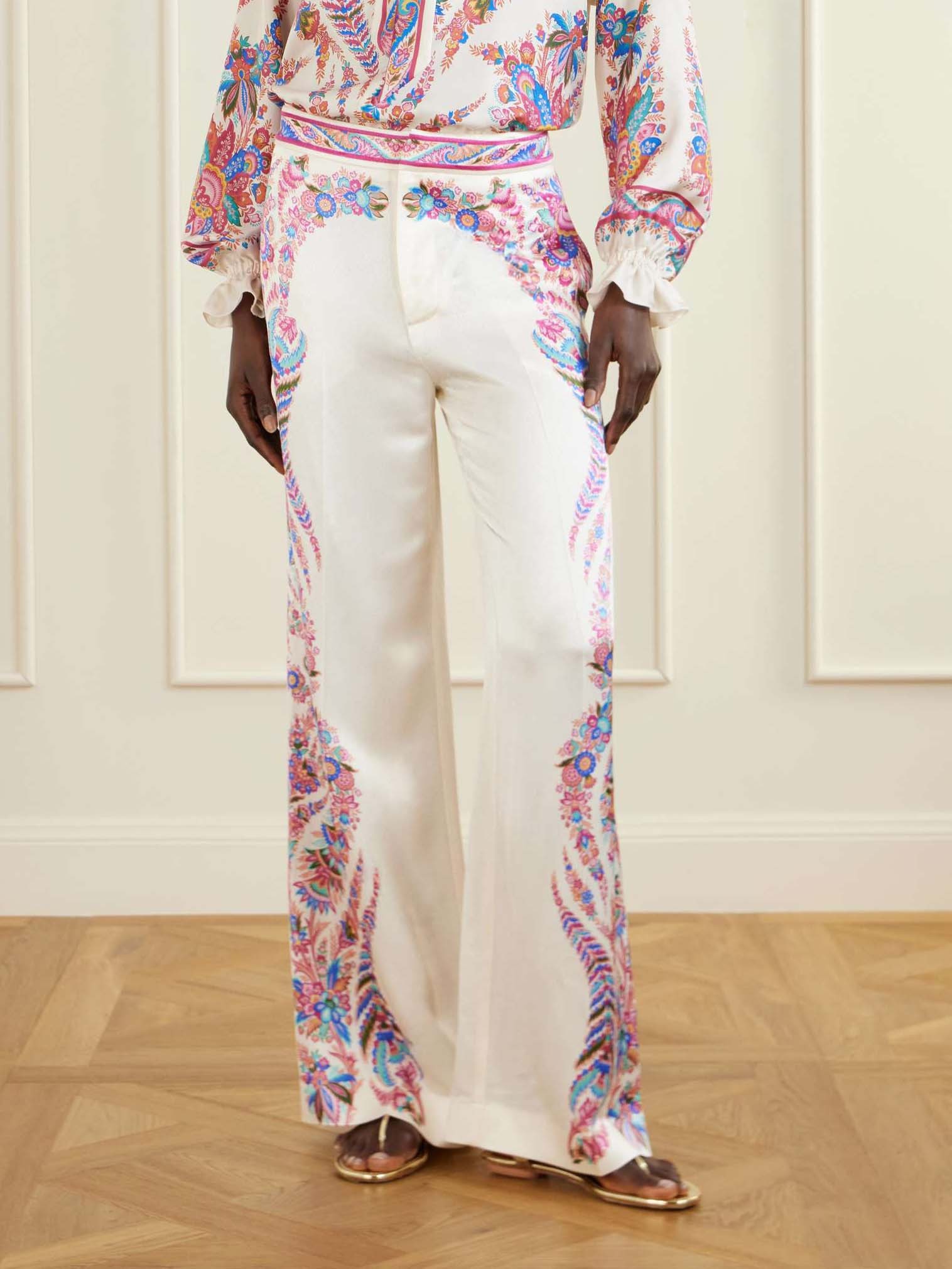 Exquisite Bow Detail Paisley Print Satin Two-Piece Set