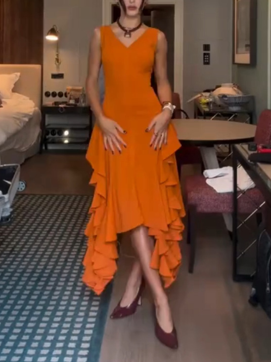 Elegant Irregular Ruffled Lightweight Maxi Dress