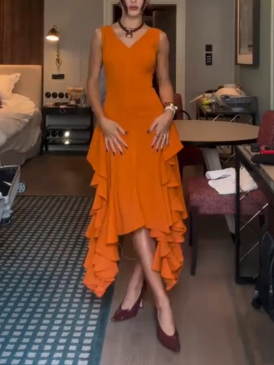 Elegant Irregular Ruffled Lightweight Maxi Dress