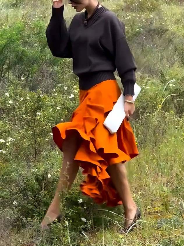 Elegant Long-sleeved V-neck Pullover Sweater