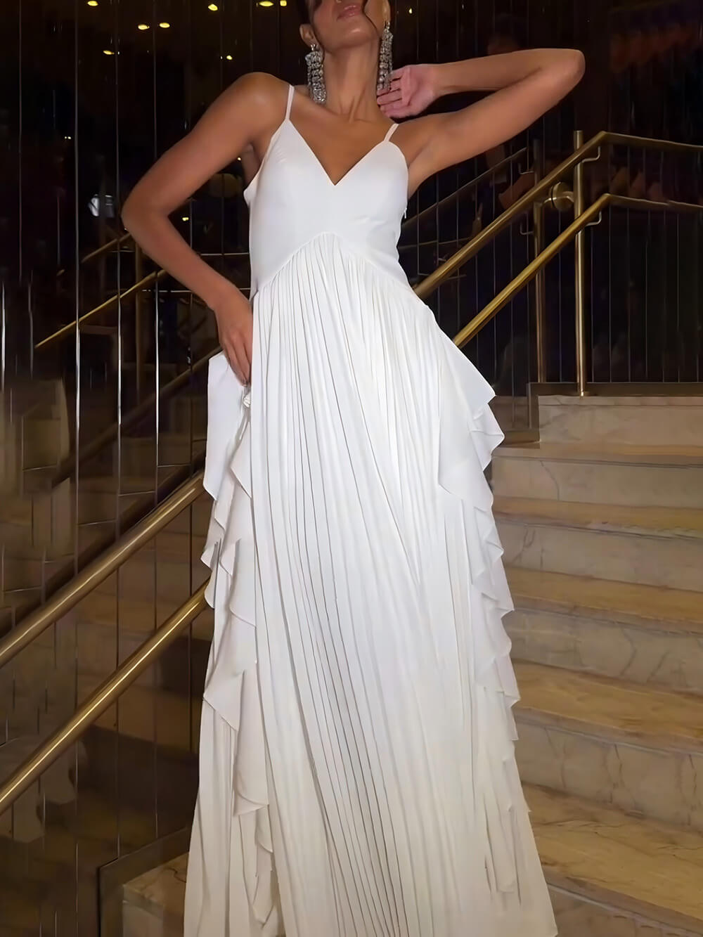 Delicate White Layered Patchwork Ruched Party Maxi Dress