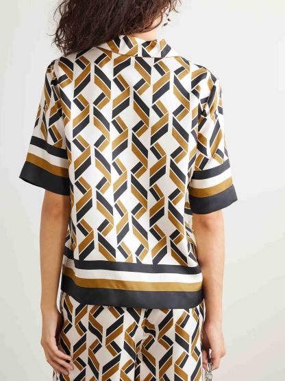 Exquisite Satin Geometric Print Short-sleeved Shirt