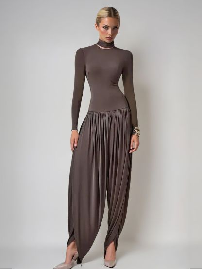 Fashionable Draped High-neck Jumpsuit