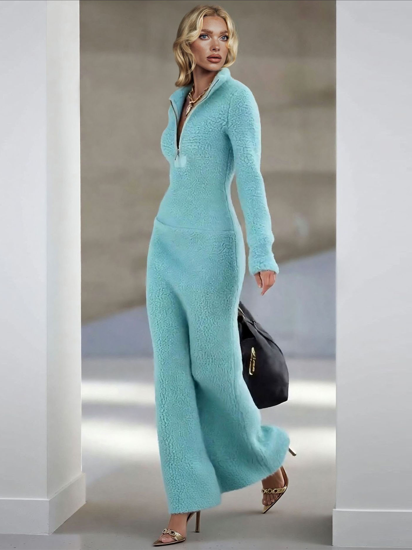 Casual Half-zip Collar Maxi Dress