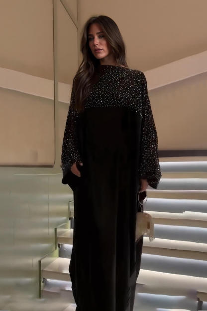 Exquisite Sequin-Panel Loose-Fit Maxi Dress