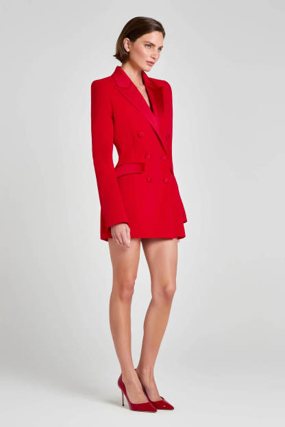 Chic Red Double-Breasted Lapel Blazer Mini Dress
