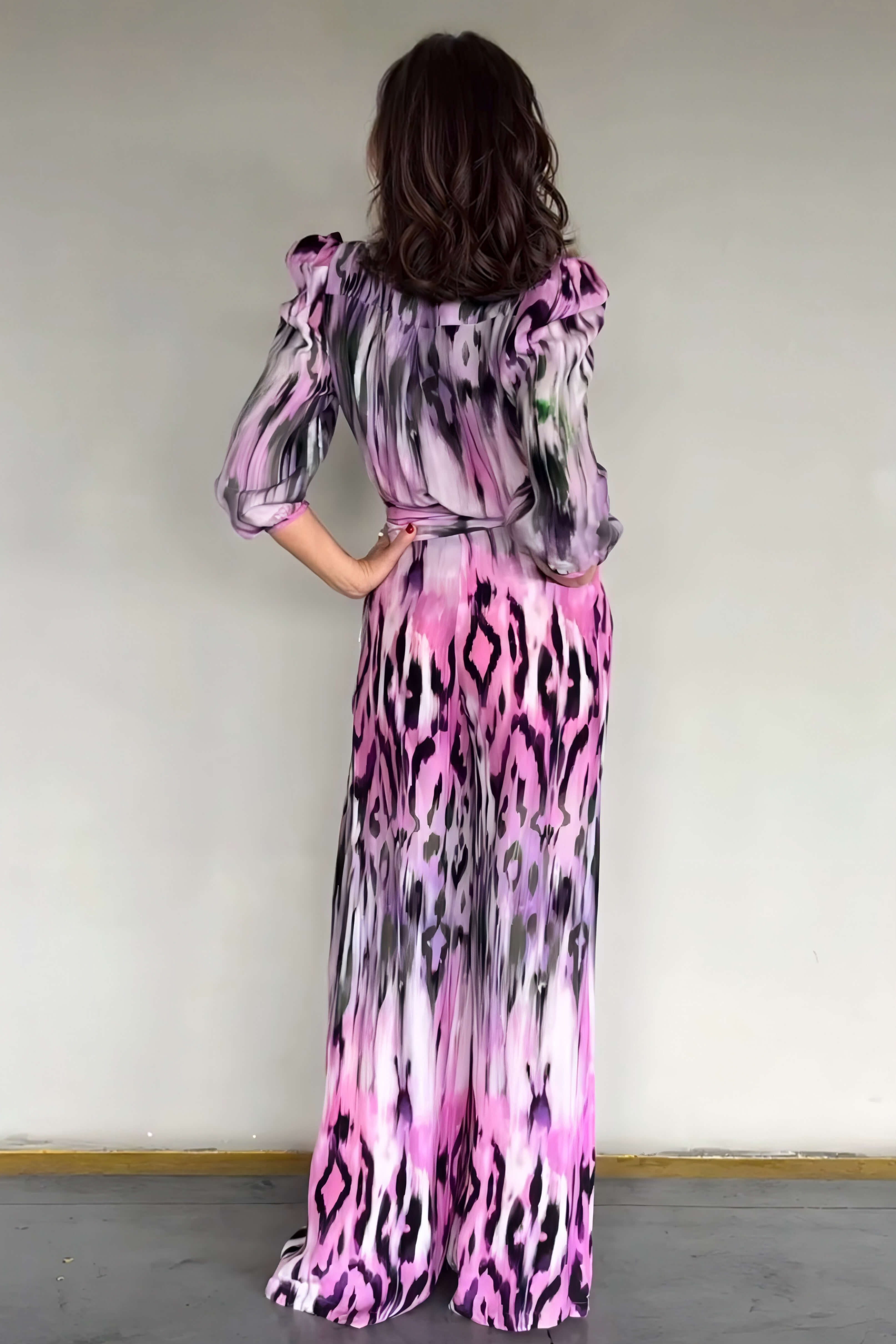 Exquisite Floral Print Pleated Tie-Waist Wide-Leg Jumpsuit