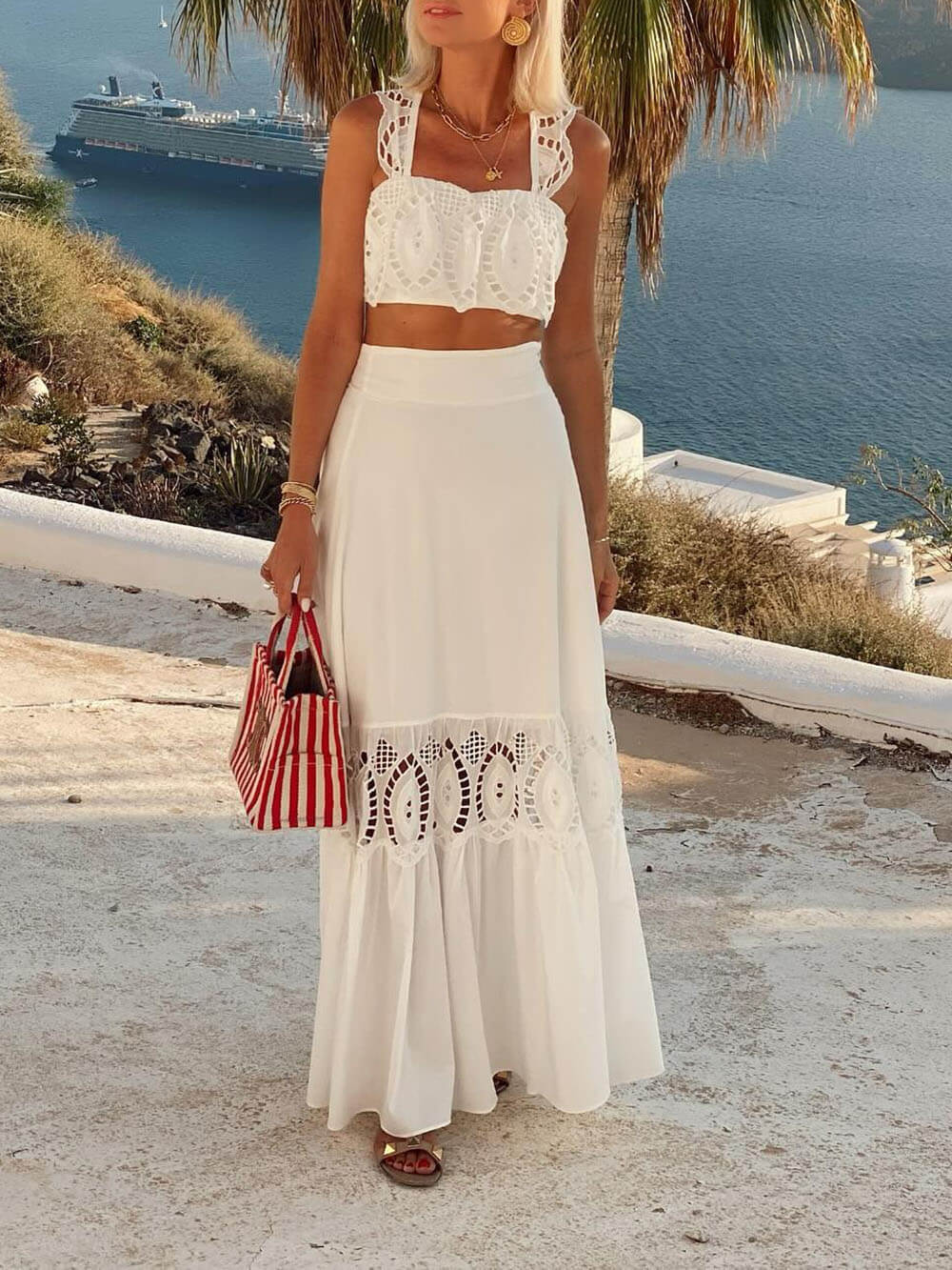 Elegant Lace-Panel Ruffled Tank Top