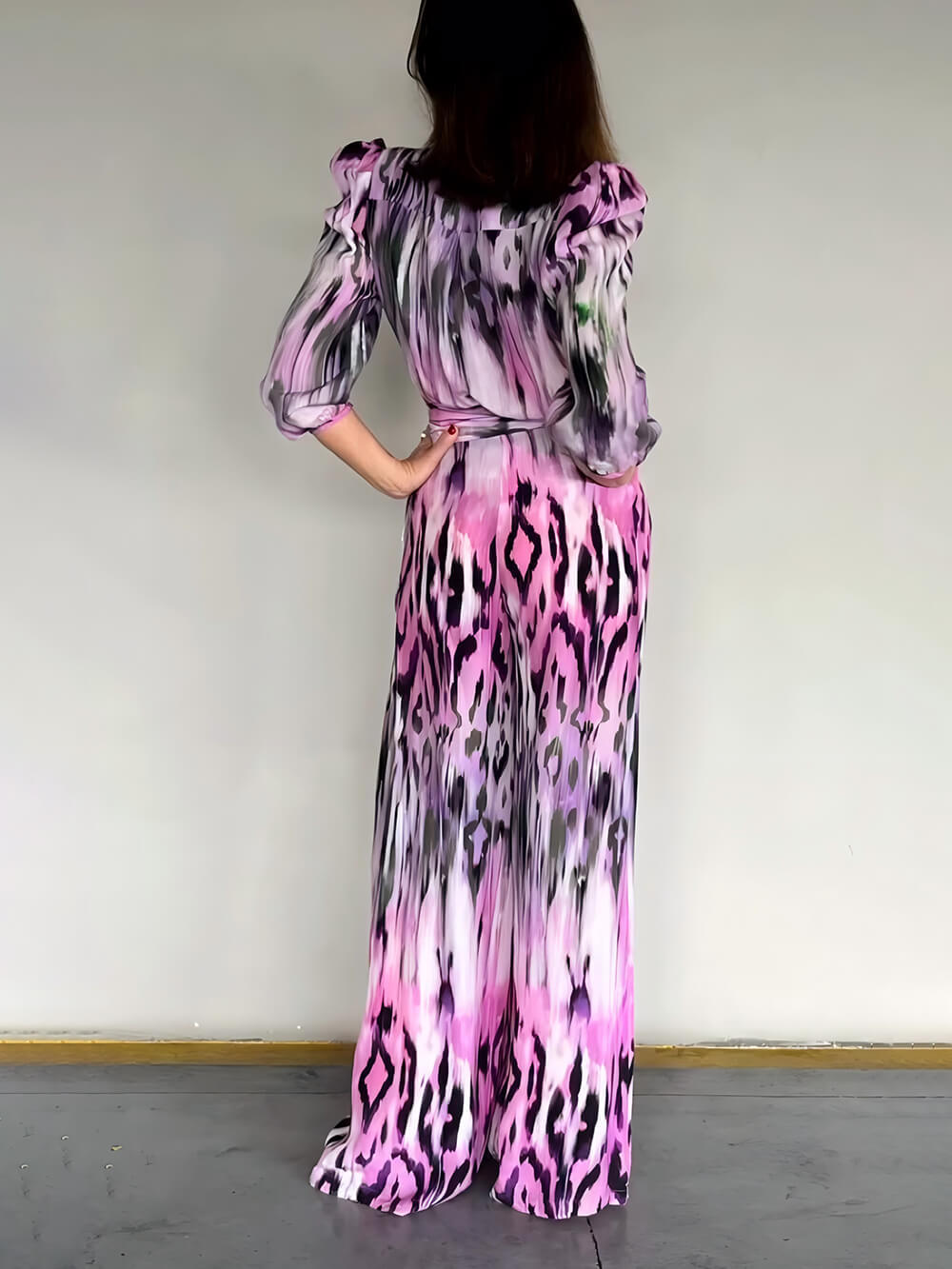 Exquisite Floral Print Pleated Tie-Waist Wide-Leg Jumpsuit