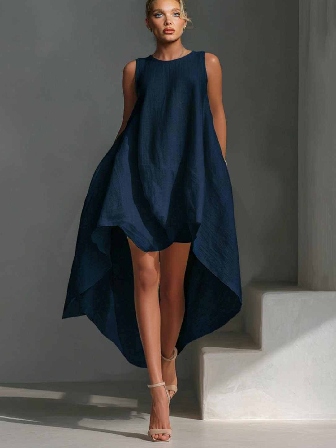Casual Sleeveless Asymmetrical Hem Midi Dress
