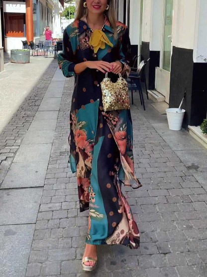 Elegant Satin Floral Print Wide-leg Pants