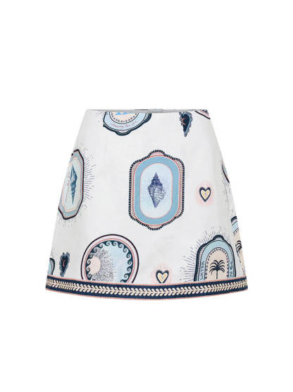 Retro Seashell Print A-line Mini Skirt