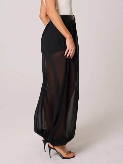 Classic Autumn Avenue Chiffon See-Through Elastic Waist Aladdin Bloomers Pants