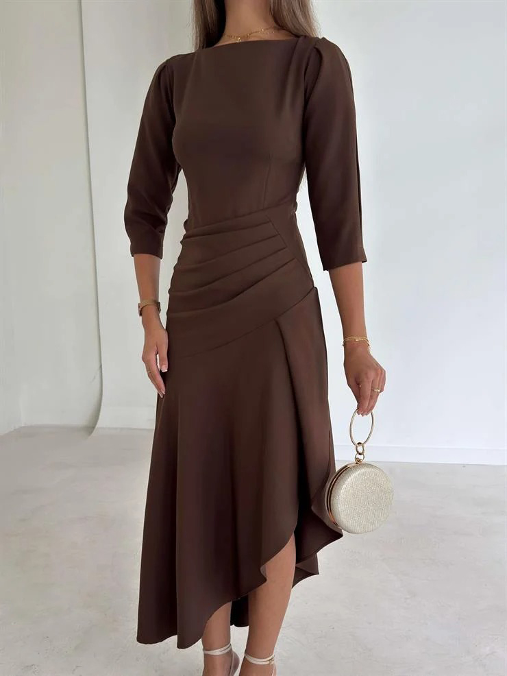 Exquisite Irregular Hem Pleated Midi Dress