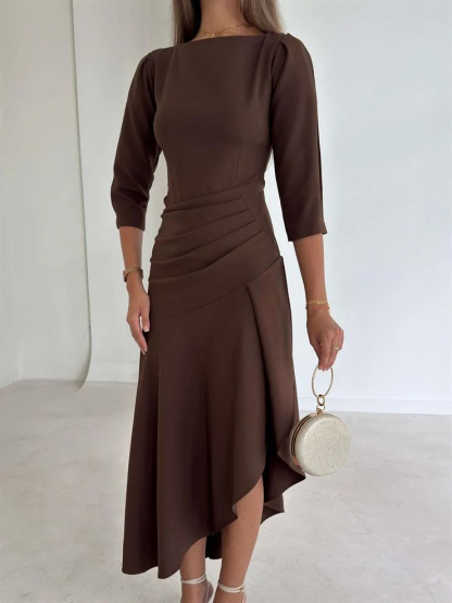 Exquisite Irregular Hem Pleated Midi Dress
