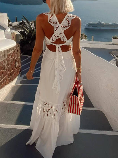 Elegant Lace-Panel Ruffled Tank Top