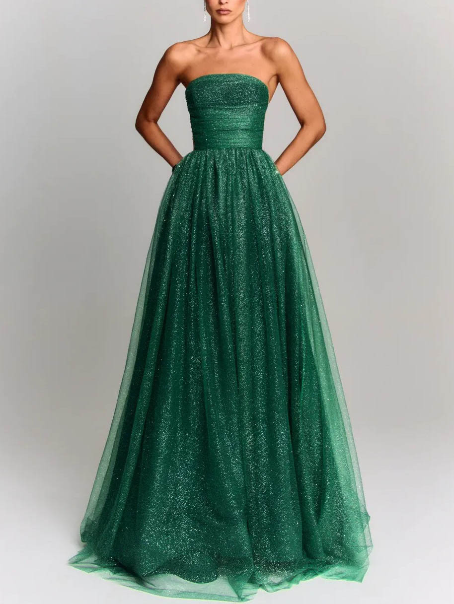 Elegant Mesh Pleated Maxi Party Dress