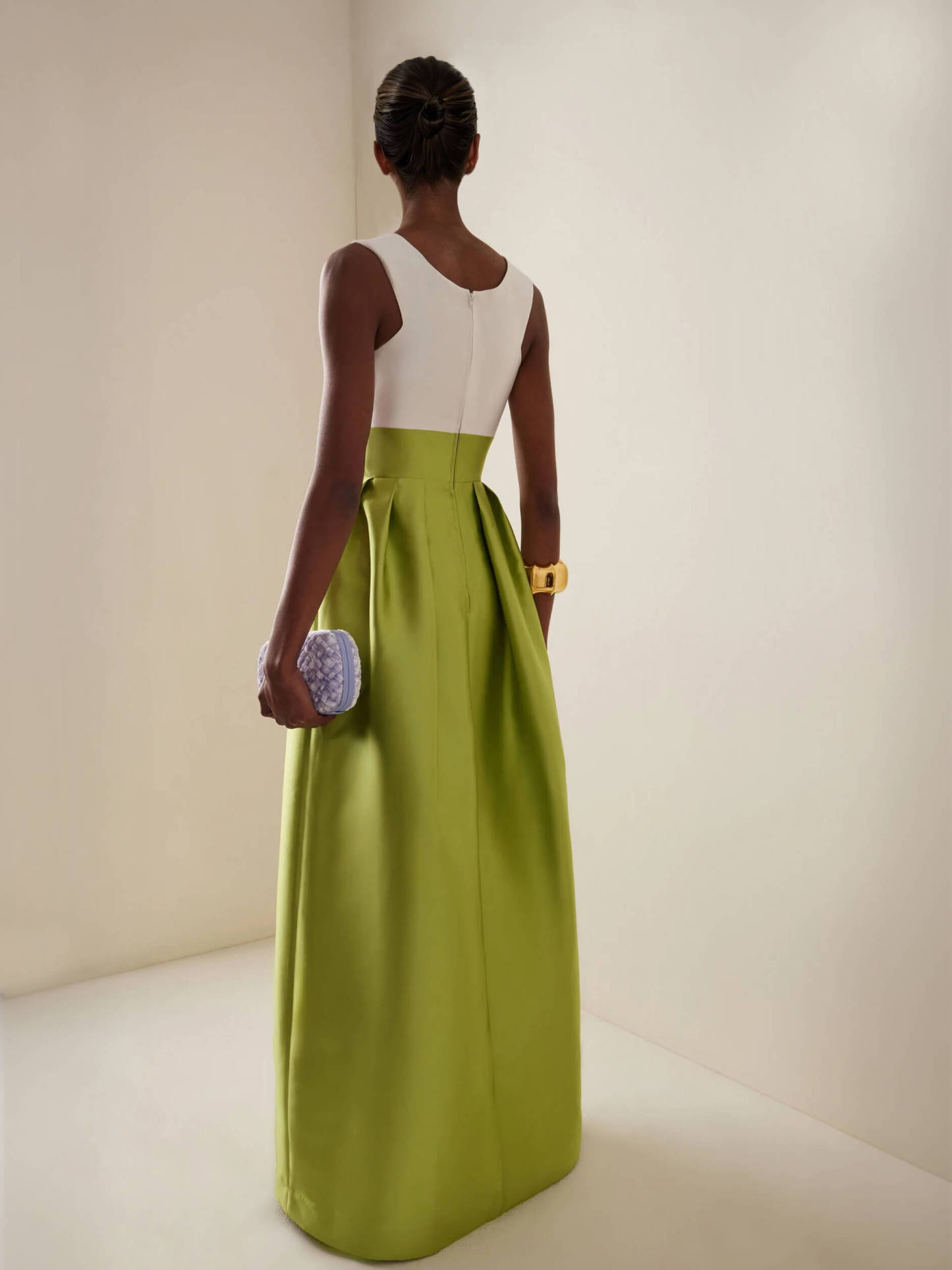 Elegant Deep V-Neck Colorblock Ruched A-Line Maxi Dress